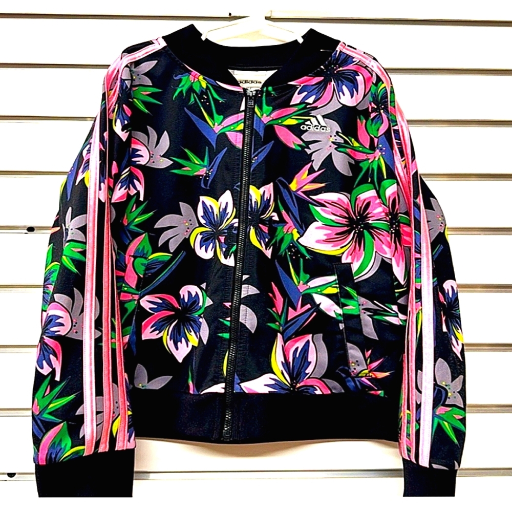 Adidas floral print girls zip up track jacket size 14